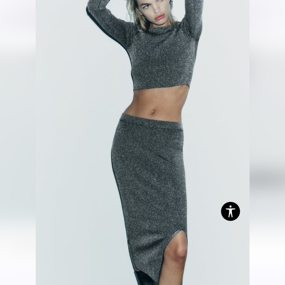 ZARA, METALLIC THREAD KNIT SKIRT - Picture 1 of 7